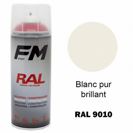 Bombe peinture Blanc pur satiné acrylique RAL 9010 Motip 400 ml
