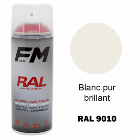 Bombe de Peinture Acrylique satinée - Blanc Pur RAL 9010 - Multi