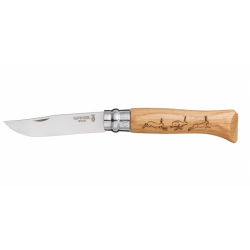 Opinel inox n°8 chêne décors lièvre