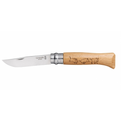 Opinel inox N°8 chêne décors sanglier