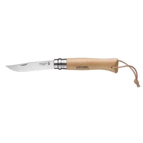 OPINEL INOX N°8 HETRE + lien cuir