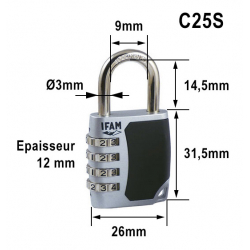 Cadenas Kappa avec câble rétractable et cadenas à combinaison