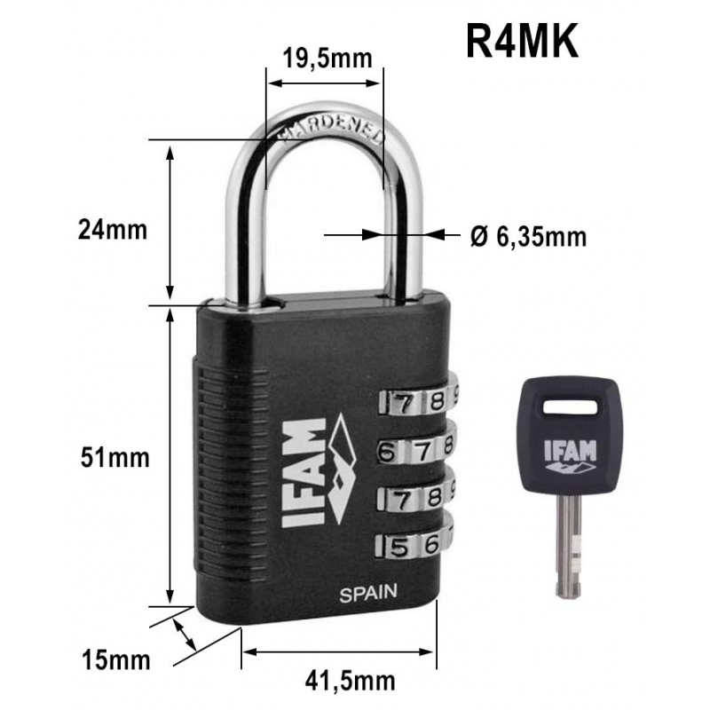 Cadenas à combinaison IFAM R4MK avec clé de secours