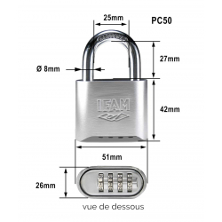 Cadenas Kappa avec câble rétractable et cadenas à combinaison