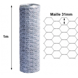 Grillage galvanisé à Poules – Volaille – Lapins – M. 40mm – H.1M