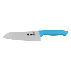 Chef "santoku" arrondi manche turquoise, sur carte cadeau