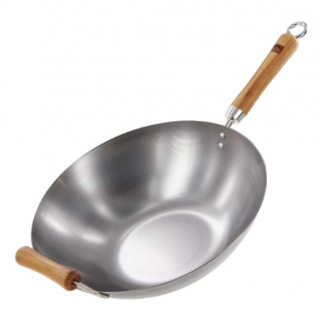 Wok tole en acier blanc de 36 cm