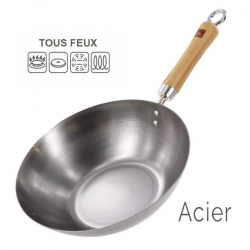 Wok en tôle en acier blanc