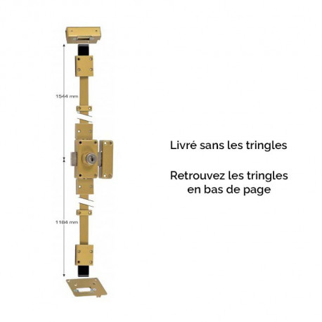 Verrou Keso haut et bas 3 points à 2 entrées 45mm droite