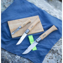 SET CUISINE NOMADE (éplucheur, cranté, tire-bouchon, planche+torchon)