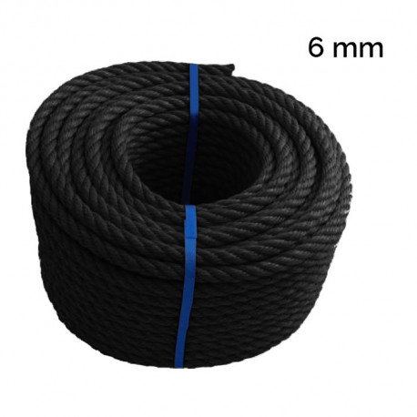 CORDE 3TOR PP 6MM NOIR rouleau 500 M