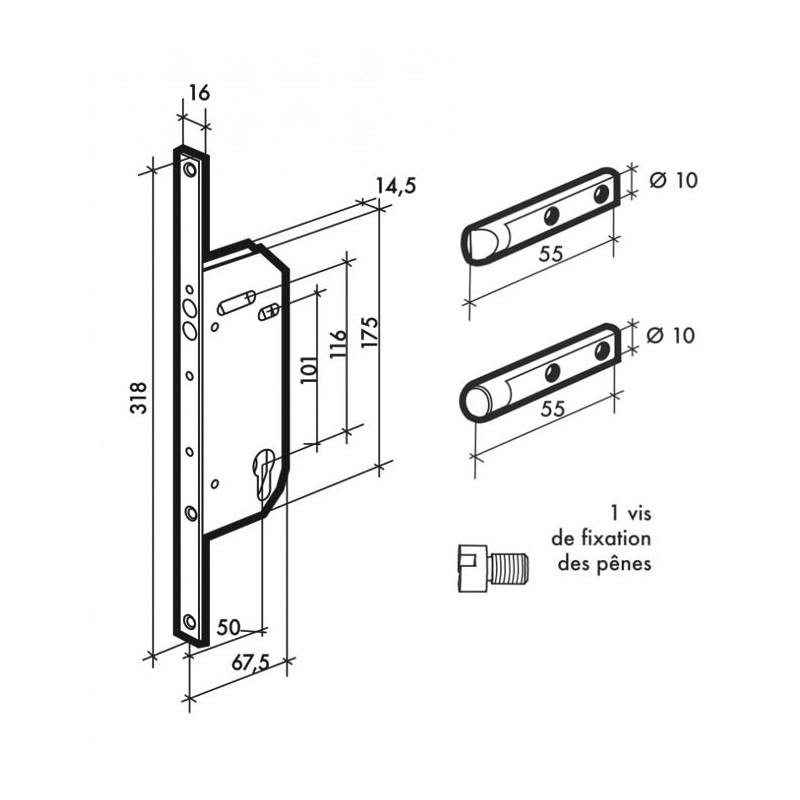 Serrure à larder de dépannage provisoire pour porte d'entrée FTH THIRARD