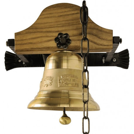 CLOCHE LAITON 100mm avec SUPPORT BOIS 